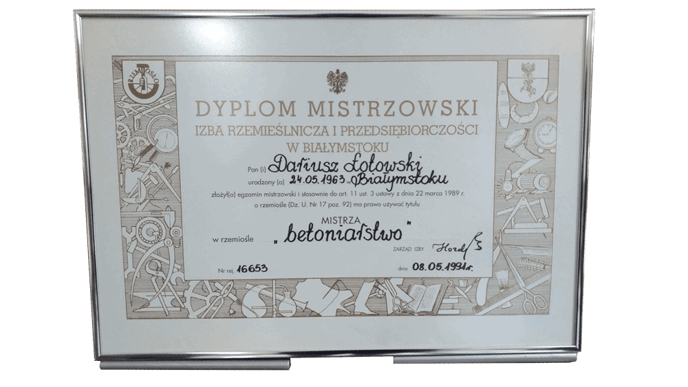 Certyfikat Dyplom Mistrzowski